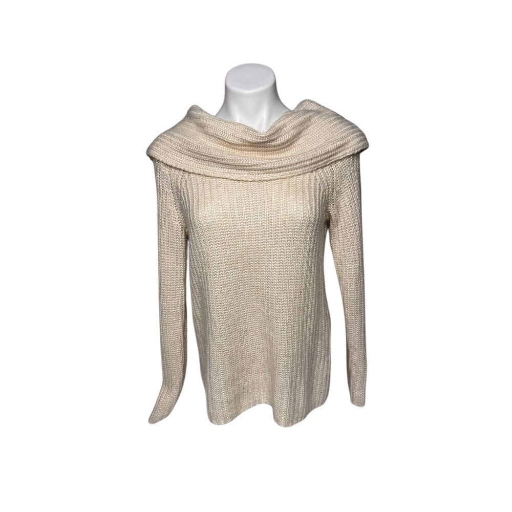 White House Black Market cream cowl neck wool blend sweater size M